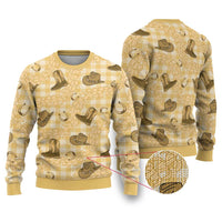 Yellow Palaka Hawaii Cowboy Ugly Christmas Sweater Puakenikeni Lei Paniolo Papale Seamless Vibes - Polynesian Pride