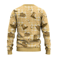 Yellow Palaka Hawaii Cowboy Ugly Christmas Sweater Puakenikeni Lei Paniolo Papale Seamless Vibes - Polynesian Pride