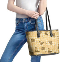 Yellow Palaka Hawaii Cowboy Leather Tote Bag Puakenikeni Lei Paniolo Papale Seamless Vibes - Polynesian Pride