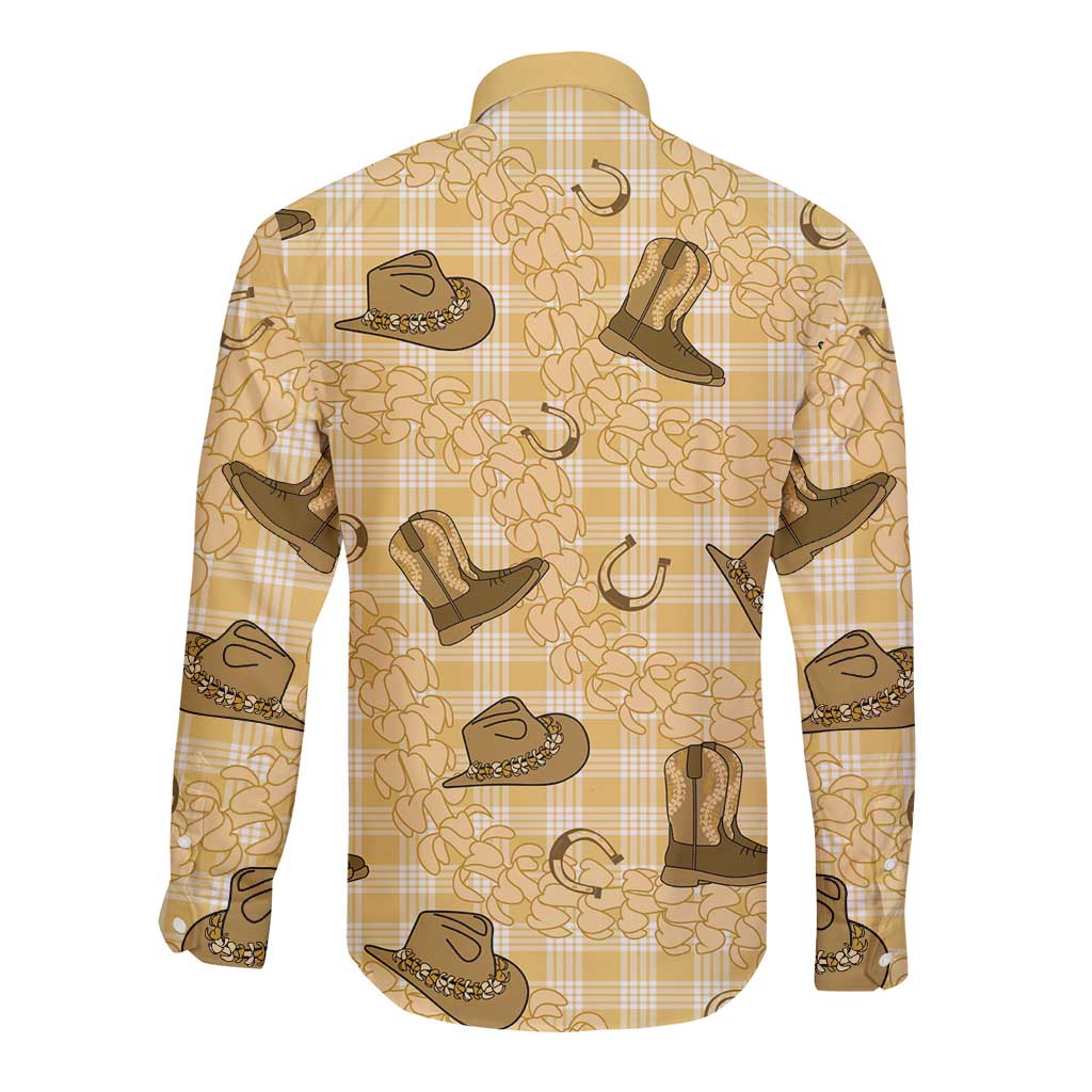 Yellow Palaka Hawaii Cowboy Long Sleeve Button Shirt Puakenikeni Lei Paniolo Papale Seamless Vibes - Polynesian Pride