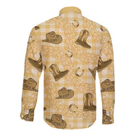 Yellow Palaka Hawaii Cowboy Long Sleeve Button Shirt Puakenikeni Lei Paniolo Papale Seamless Vibes - Polynesian Pride