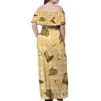 Yellow Palaka Hawaii Cowboy Off Shoulder Maxi Dress Puakenikeni Lei Paniolo Papale Seamless Vibes - Polynesian Pride