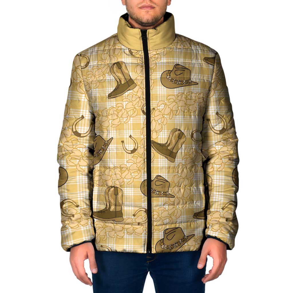 Yellow Palaka Hawaii Cowboy Padded Jacket Puakenikeni Lei Paniolo Papale Seamless Vibes - Polynesian Pride