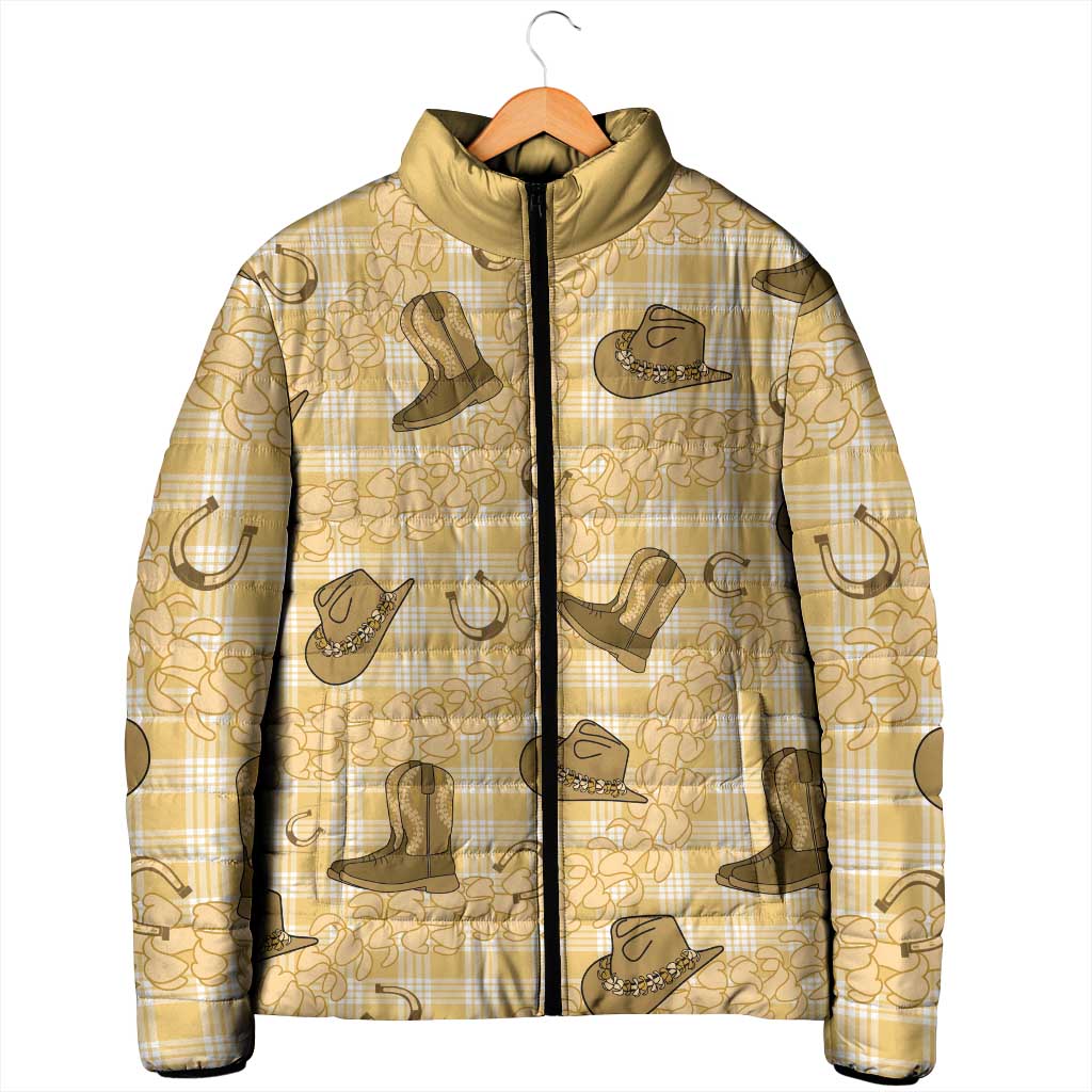 Yellow Palaka Hawaii Cowboy Padded Jacket Puakenikeni Lei Paniolo Papale Seamless Vibes - Polynesian Pride
