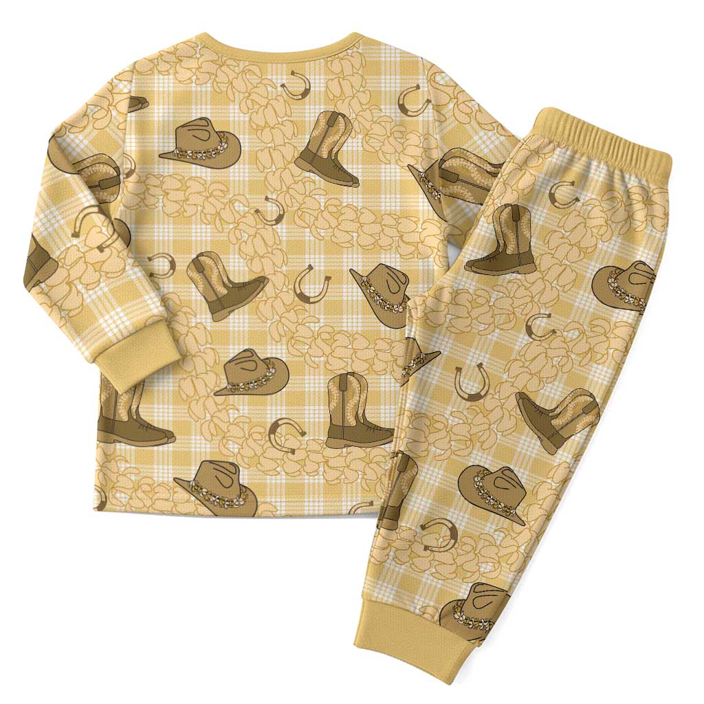 Yellow Palaka Hawaii Cowboy Christmas Pajama Set Puakenikeni Lei Paniolo Papale Seamless Vibes - Polynesian Pride