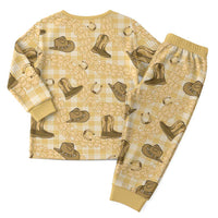 Yellow Palaka Hawaii Cowboy Christmas Pajama Set Puakenikeni Lei Paniolo Papale Seamless Vibes - Polynesian Pride