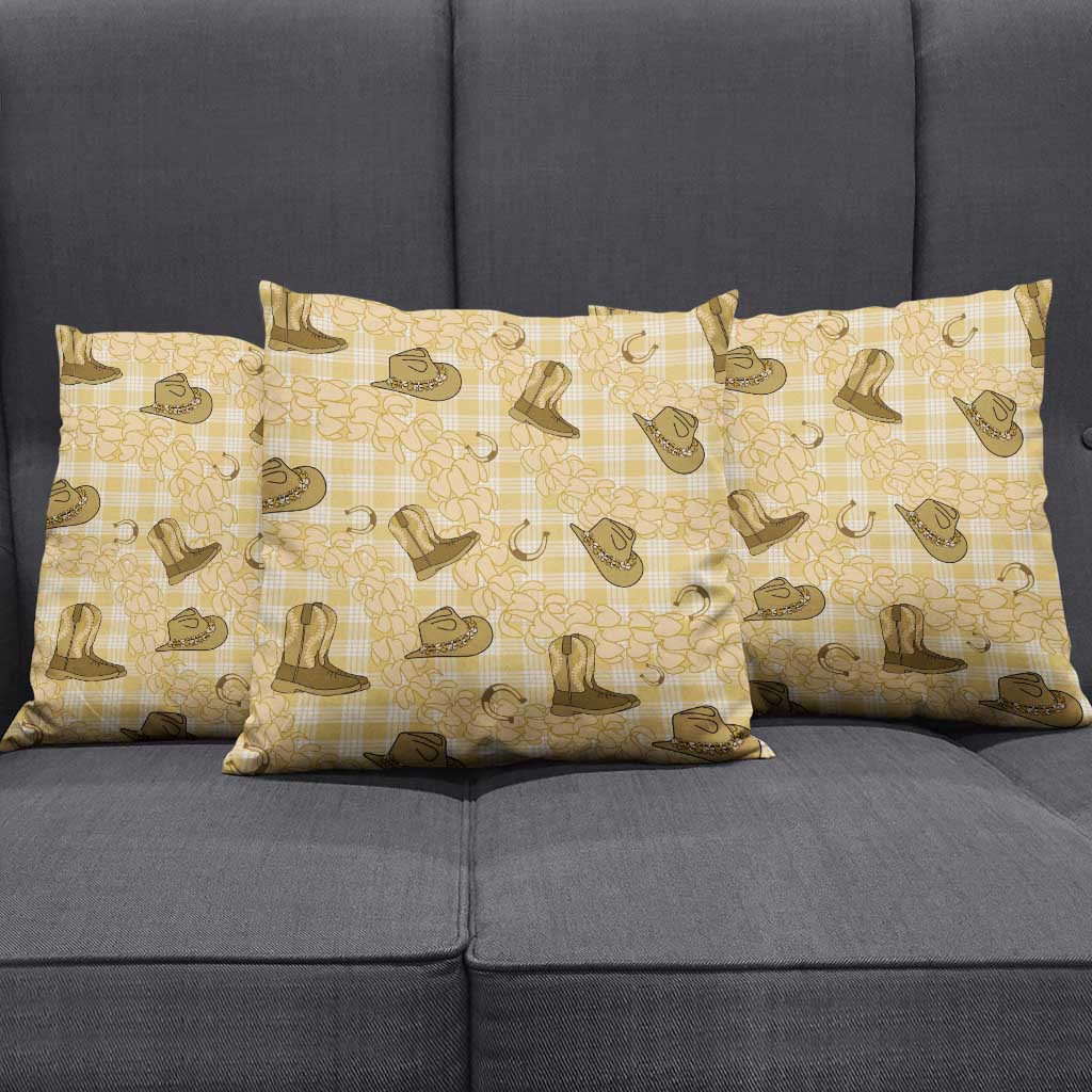 Yellow Palaka Hawaii Cowboy Pillow Cover Puakenikeni Lei Paniolo Papale Seamless Vibes - Polynesian Pride
