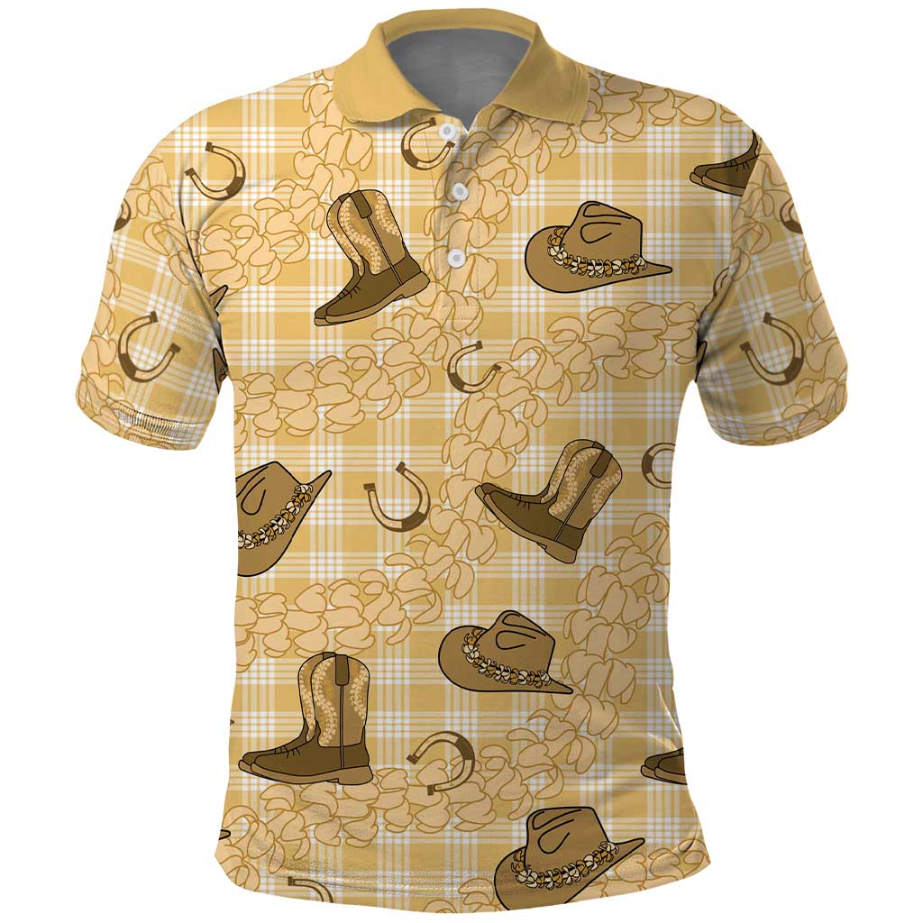 Yellow Palaka Hawaii Cowboy Polo Shirt Puakenikeni Lei Paniolo Papale Seamless Vibes - Polynesian Pride