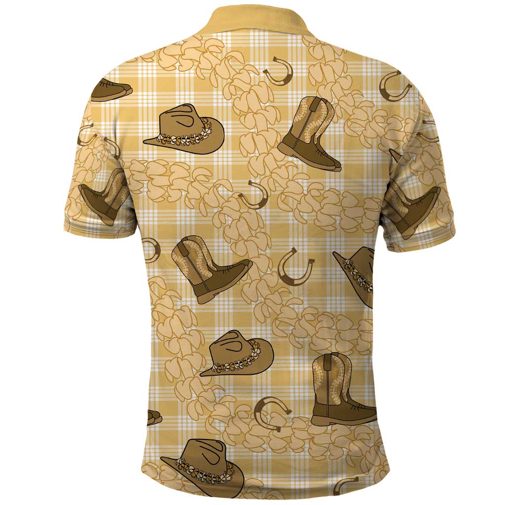 Yellow Palaka Hawaii Cowboy Polo Shirt Puakenikeni Lei Paniolo Papale Seamless Vibes - Polynesian Pride
