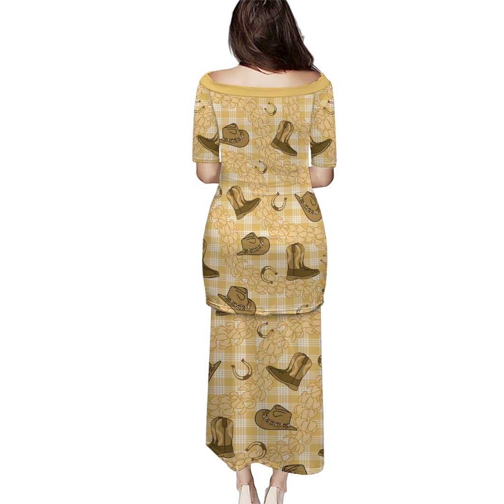 Yellow Palaka Hawaii Cowboy Puletasi Puakenikeni Lei Paniolo Papale Seamless Vibes - Polynesian Pride