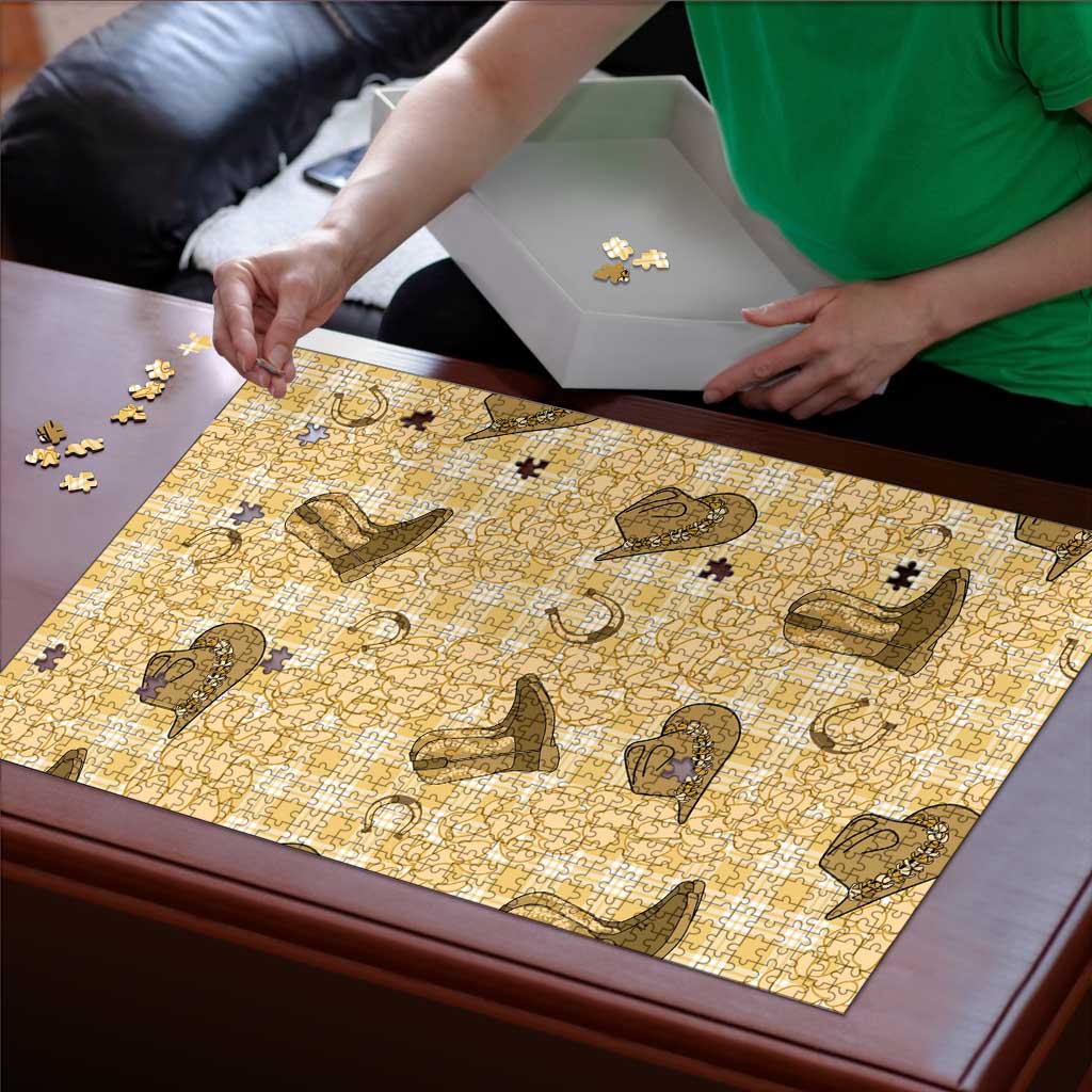 Yellow Palaka Hawaii Cowboy Puzzle Puakenikeni Lei Paniolo Papale Seamless Vibes - Polynesian Pride