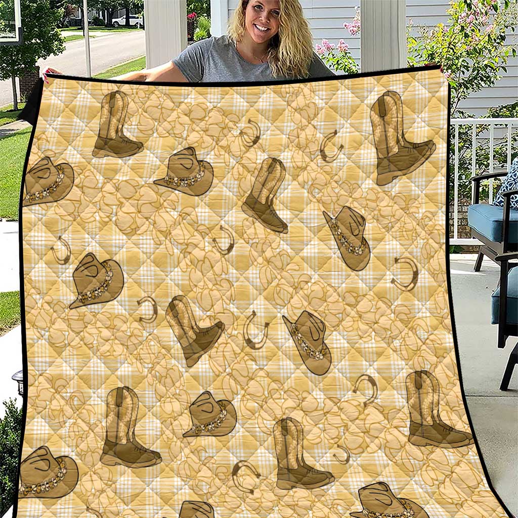 Yellow Palaka Hawaii Cowboy Quilt Puakenikeni Lei Paniolo Papale Seamless Vibes - Polynesian Pride