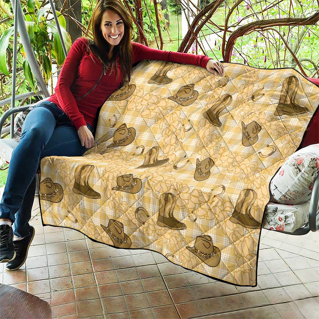 Yellow Palaka Hawaii Cowboy Quilt Puakenikeni Lei Paniolo Papale Seamless Vibes - Polynesian Pride