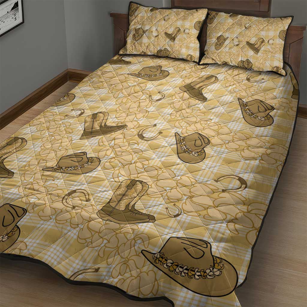 Yellow Palaka Hawaii Cowboy Quilt Bed Set Puakenikeni Lei Paniolo Papale Seamless Vibes - Polynesian Pride