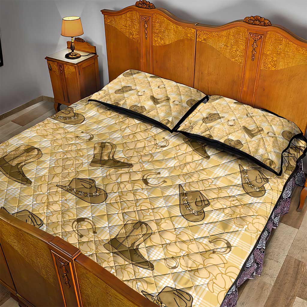 Yellow Palaka Hawaii Cowboy Quilt Bed Set Puakenikeni Lei Paniolo Papale Seamless Vibes - Polynesian Pride