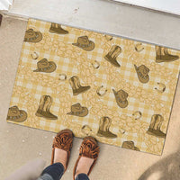 Yellow Palaka Hawaii Cowboy Rubber Doormat Puakenikeni Lei Paniolo Papale Seamless Vibes - Polynesian Pride
