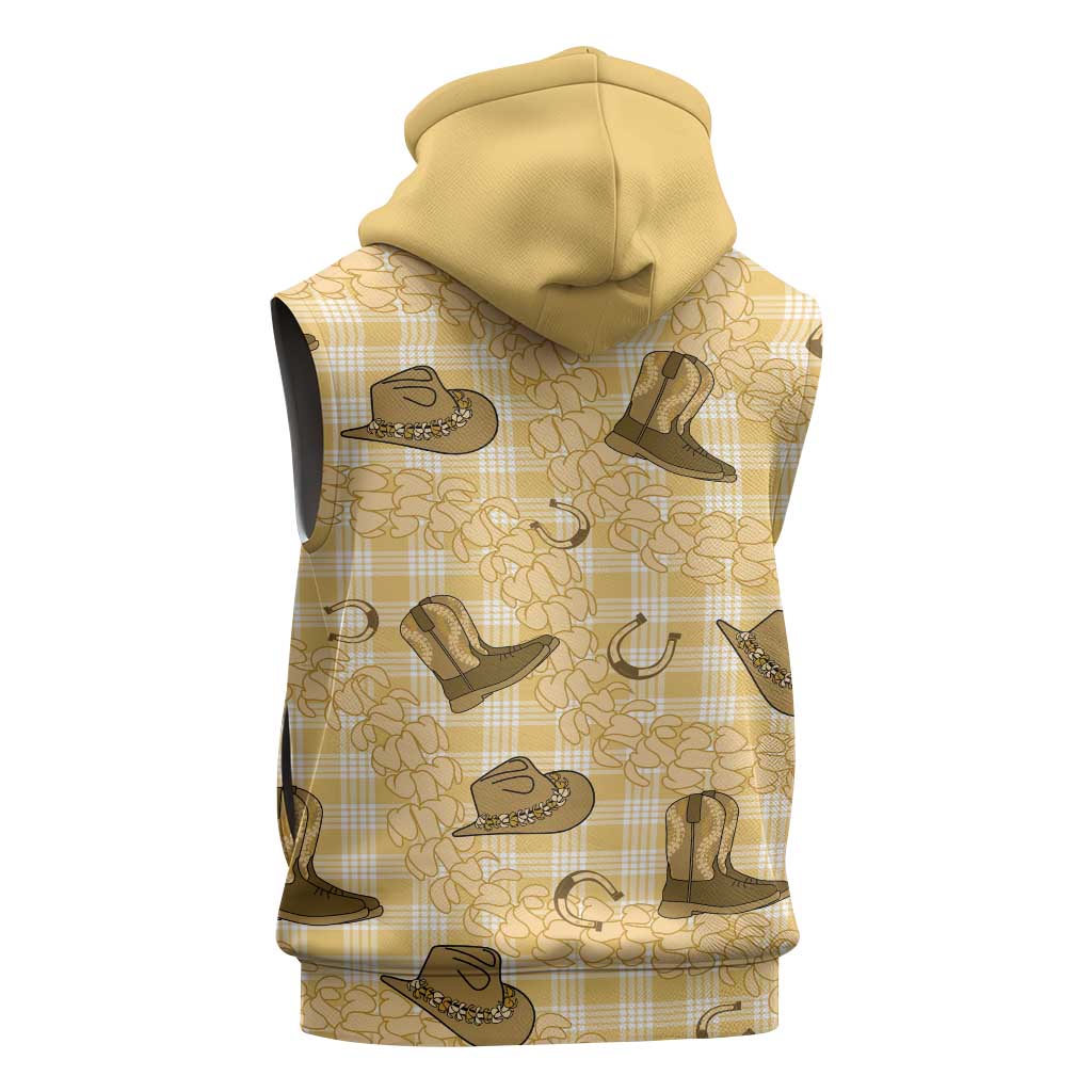 Yellow Palaka Hawaii Cowboy Sleeveless Zip Hoodie Puakenikeni Lei Paniolo Papale Seamless Vibes - Polynesian Pride