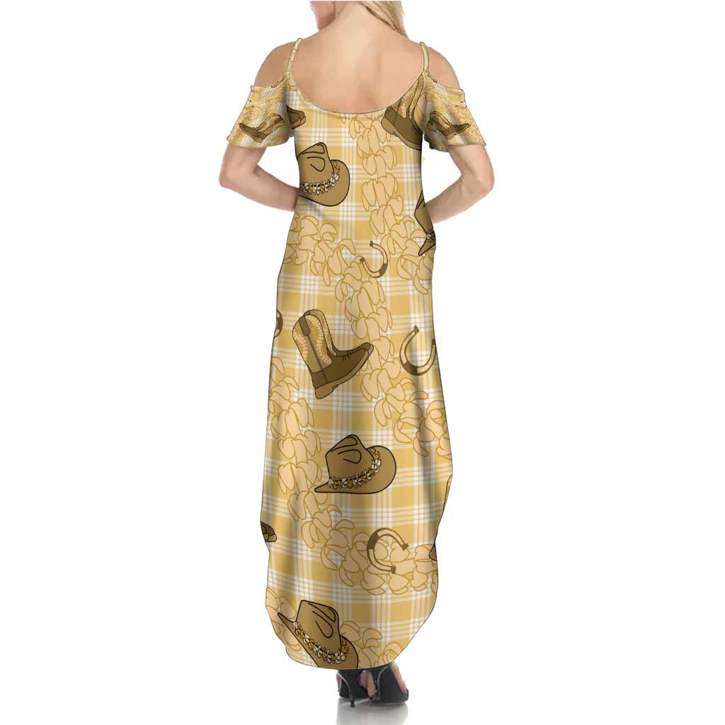 Yellow Palaka Hawaii Cowboy Summer Maxi Dress Puakenikeni Lei Paniolo Papale Seamless Vibes - Polynesian Pride