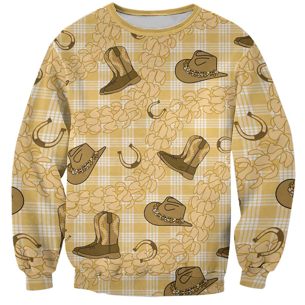 Yellow Palaka Hawaii Cowboy Sweatshirt Puakenikeni Lei Paniolo Papale Seamless Vibes - Polynesian Pride