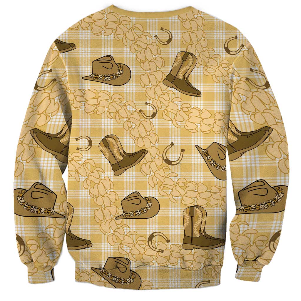 Yellow Palaka Hawaii Cowboy Sweatshirt Puakenikeni Lei Paniolo Papale Seamless Vibes - Polynesian Pride