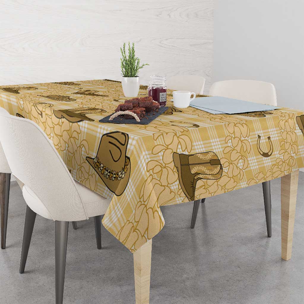 Yellow Palaka Hawaii Cowboy Tablecloth Puakenikeni Lei Paniolo Papale Seamless Vibes - Polynesian Pride