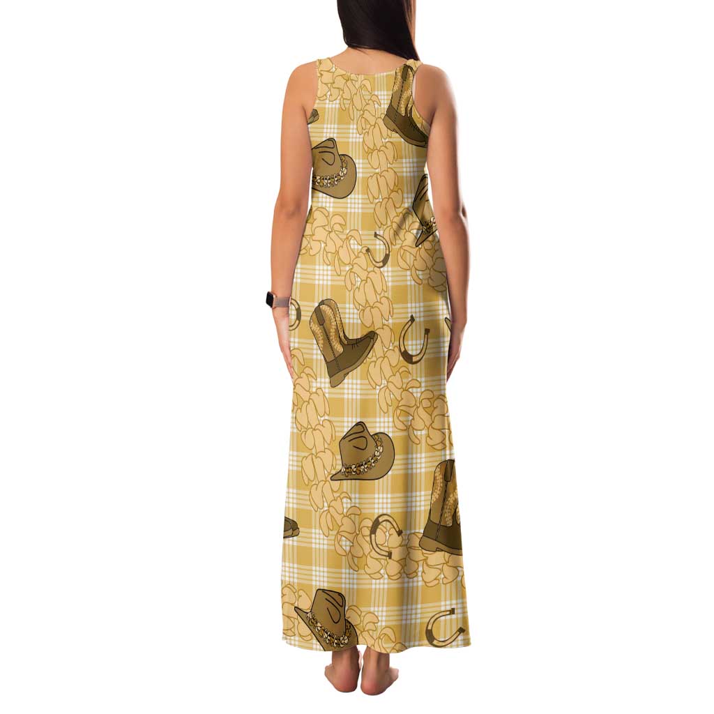 Yellow Palaka Hawaii Cowboy Tank Maxi Dress Puakenikeni Lei Paniolo Papale Seamless Vibes - Polynesian Pride