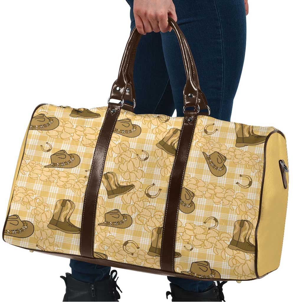 Yellow Palaka Hawaii Cowboy Travel Bag Puakenikeni Lei Paniolo Papale Seamless Vibes - Polynesian Pride