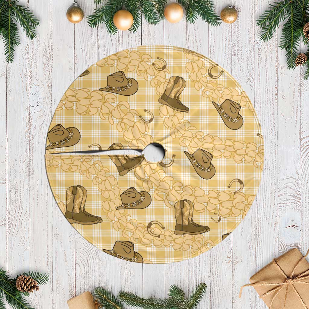 Yellow Palaka Hawaii Cowboy Tree Skirt Puakenikeni Lei Paniolo Papale Seamless Vibes - Polynesian Pride