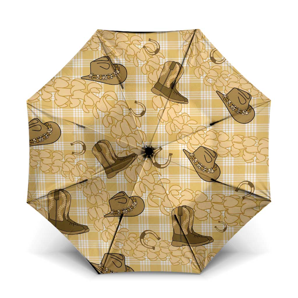 Yellow Palaka Hawaii Cowboy Umbrella Puakenikeni Lei Paniolo Papale Seamless Vibes - Polynesian Pride