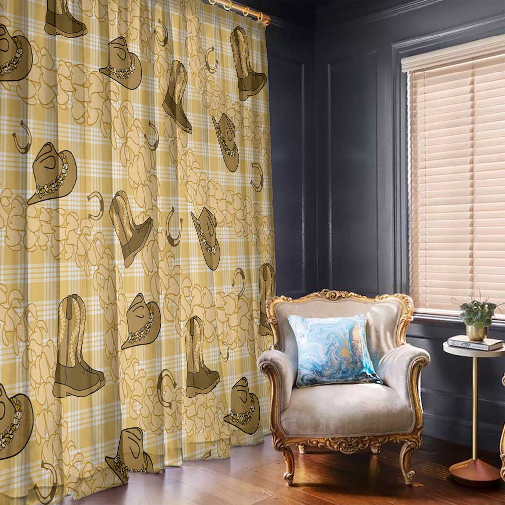 Yellow Palaka Hawaii Cowboy Window Curtain Puakenikeni Lei Paniolo Papale Seamless Vibes - Polynesian Pride