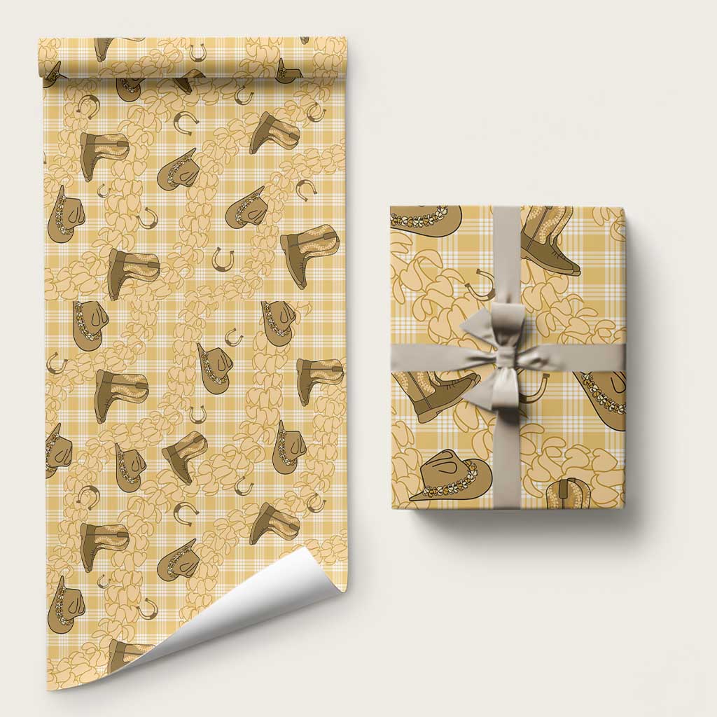 Yellow Palaka Hawaii Cowboy Wrapping Paper Puakenikeni Lei Paniolo Papale Seamless Vibes - Polynesian Pride