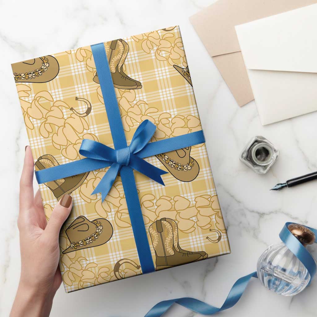 Yellow Palaka Hawaii Cowboy Wrapping Paper Puakenikeni Lei Paniolo Papale Seamless Vibes - Polynesian Pride
