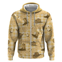 Yellow Palaka Hawaii Cowboy Zip Hoodie Puakenikeni Lei Paniolo Papale Seamless Vibes - Polynesian Pride
