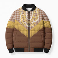 Aloha Hawaii Cowboy Custome Bomber Puffer Jacket Puakenikeni Lei Palaka Tassel Style - Polynesian Pride