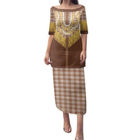 Aloha Hawaii Cowboy Custome Family Matching Puletasi and Hawaiian Shirt Puakenikeni Lei Palaka Tassel Style - Polynesian Pride