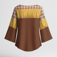 Aloha Hawaii Cowboy Custome Kimono Sleeve Blouse Puakenikeni Lei Palaka Tassel Style - Polynesian Pride