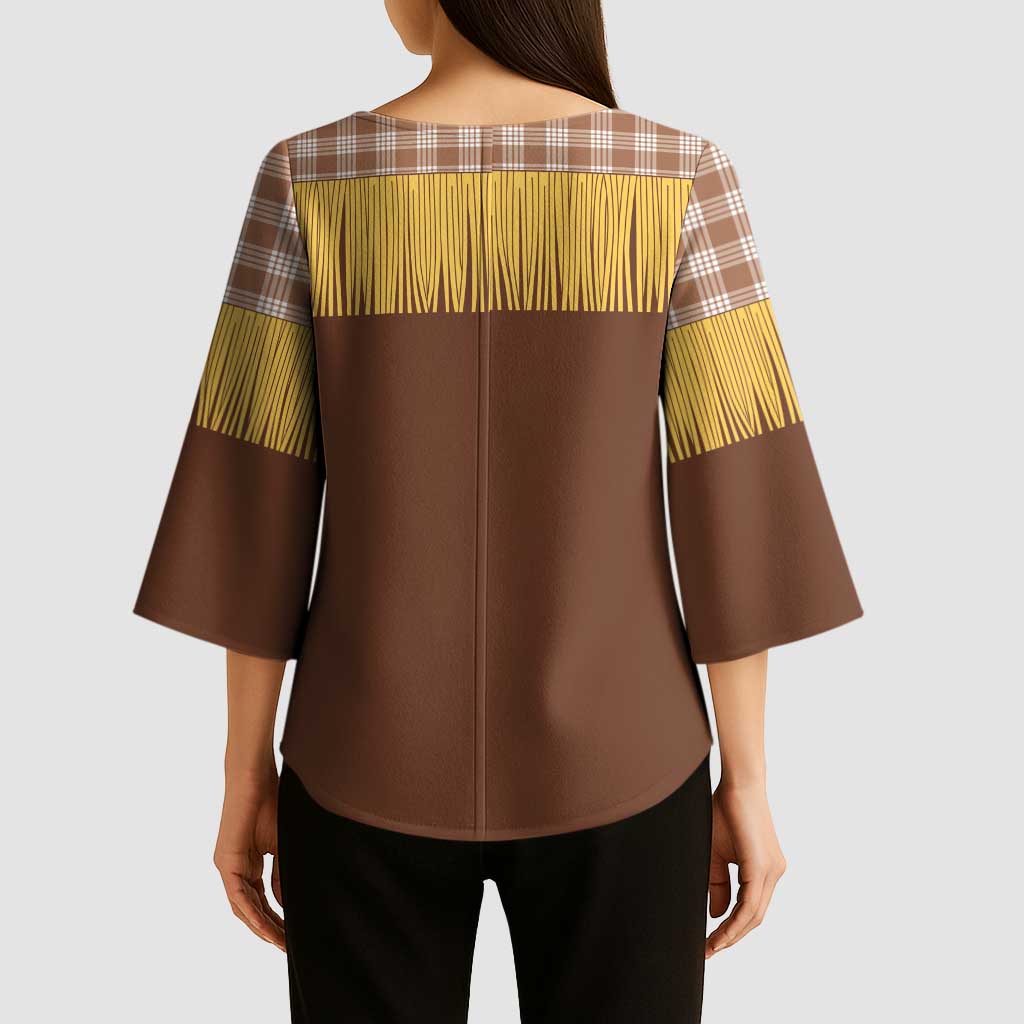 Aloha Hawaii Cowboy Custome Kimono Sleeve Blouse Puakenikeni Lei Palaka Tassel Style - Polynesian Pride