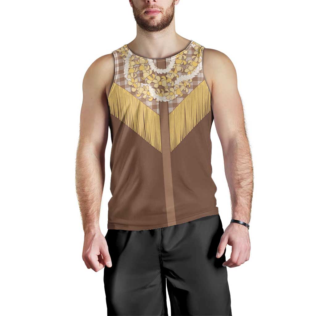 Aloha Hawaii Cowboy Custome Men Tank Top Puakenikeni Lei Palaka Tassel Style - Polynesian Pride