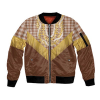 Aloha Hawaii Cowboy Custome Sleeve Zip Bomber Jacket Puakenikeni Lei Palaka Tassel Style - Polynesian Pride
