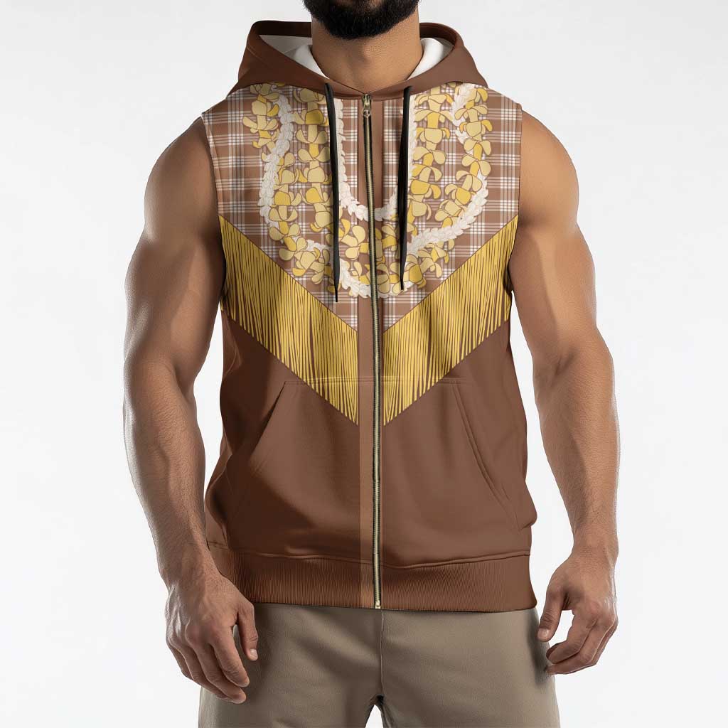 Aloha Hawaii Cowboy Custome Sleeveless Zip Hoodie Puakenikeni Lei Palaka Tassel Style - Polynesian Pride
