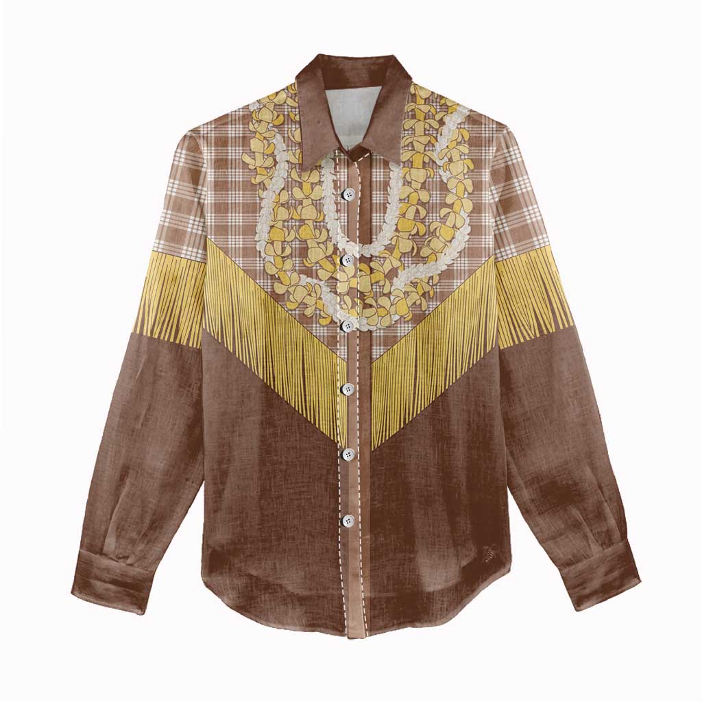 Aloha Hawaii Cowboy Custome Women Casual Shirt Puakenikeni Lei Palaka Tassel Style - Polynesian Pride