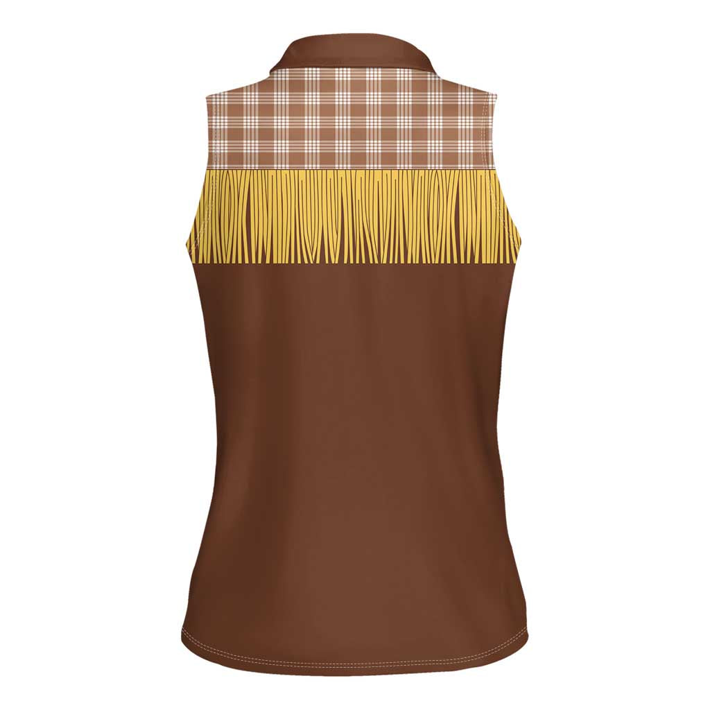 Aloha Hawaii Cowboy Custome Women Sleeveless Polo Shirt Puakenikeni Lei Palaka Tassel Style - Polynesian Pride