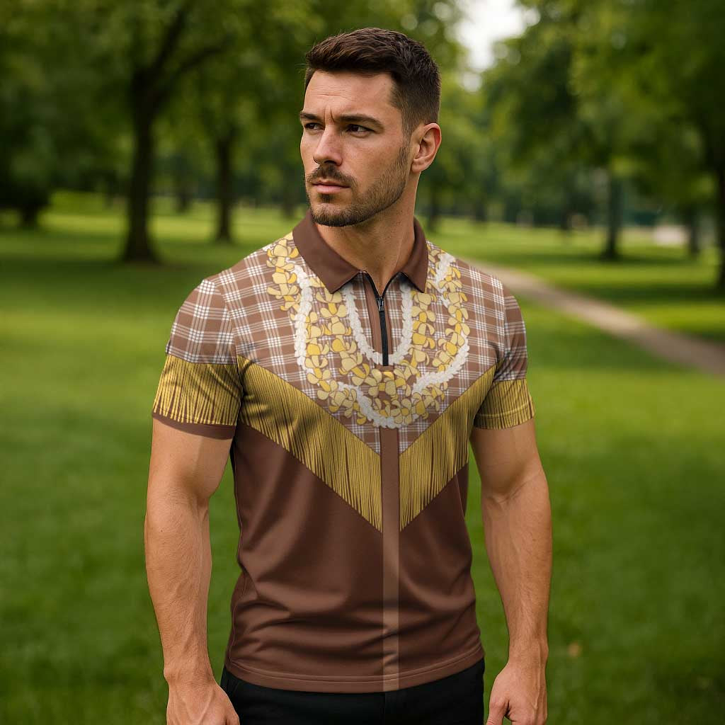 Aloha Hawaii Cowboy Custome Zipper Polo Shirt Puakenikeni Lei Palaka Tassel Style - Polynesian Pride