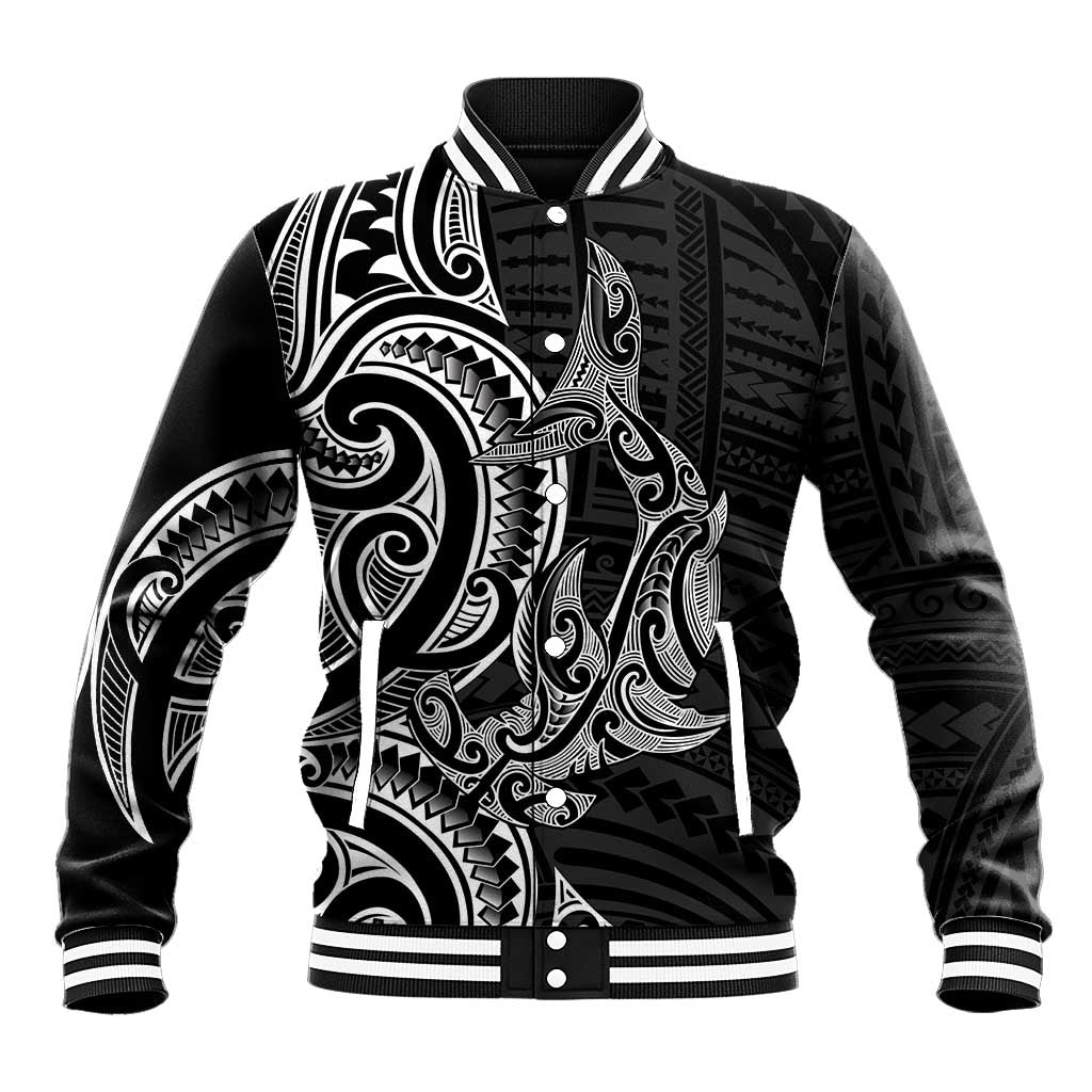 New Zealand Hammerhead Shark Baseball Jacket Maori Haehae Mangopare Black - Polynesian Pride