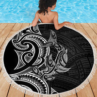 New Zealand Hammerhead Shark Beach Blanket Maori Haehae Mangopare Black - Polynesian Pride