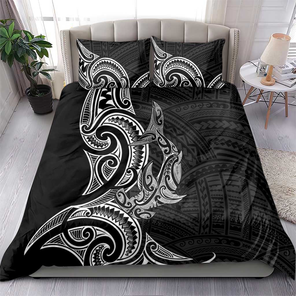 New Zealand Hammerhead Shark Bedding Set Maori Haehae Mangopare Black - Polynesian Pride