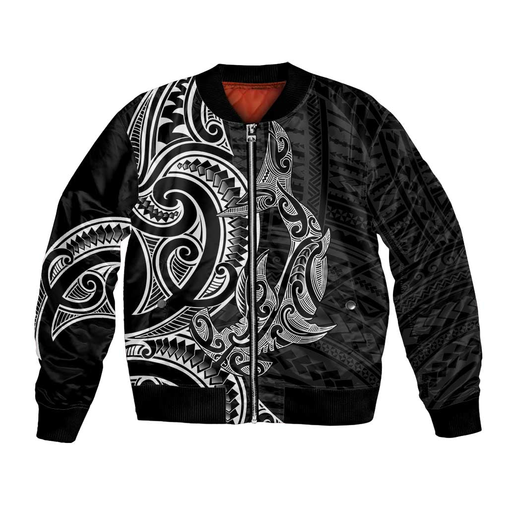 New Zealand Hammerhead Shark Bomber Jacket Maori Haehae Mangopare Black - Polynesian Pride