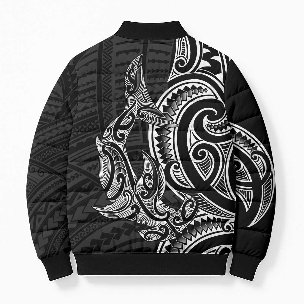 New Zealand Hammerhead Shark Bomber Puffer Jacket Maori Haehae Mangopare Black - Polynesian Pride