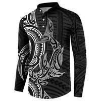 New Zealand Hammerhead Shark Button Sweatshirt Maori Haehae Mangopare Black - Polynesian Pride