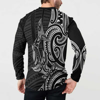New Zealand Hammerhead Shark Button Sweatshirt Maori Haehae Mangopare Black - Polynesian Pride